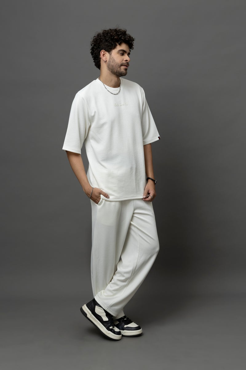 Go Devil White Textured T-Shirt With Pant Co-Ord Set For Men - Image 3